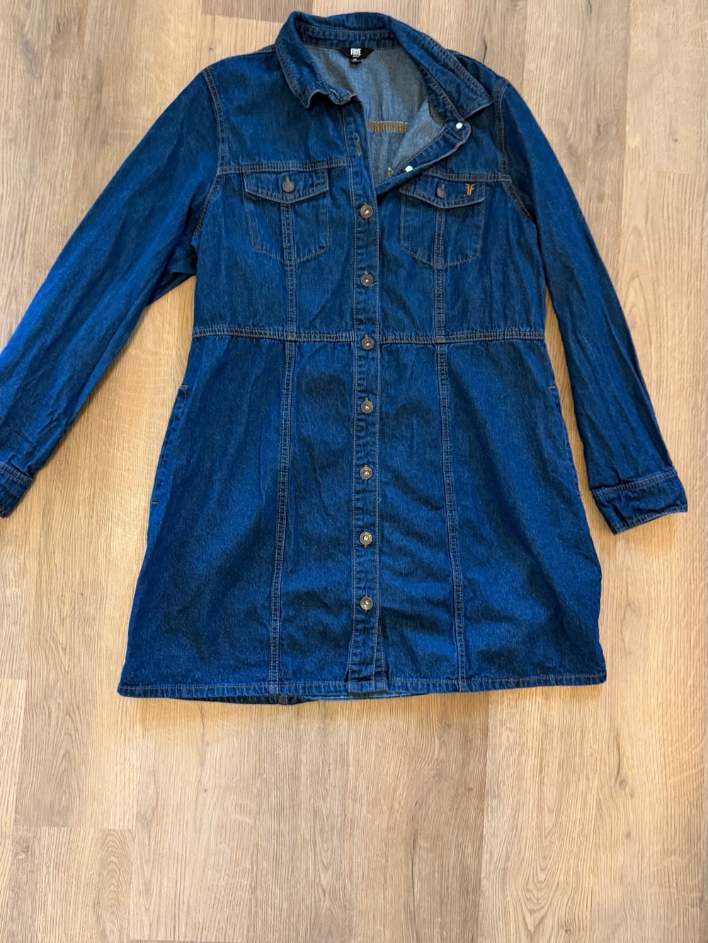 Frye Denim Shirt Dress XL Dark Wash Button Front Western Style
